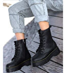 Beyaz (Soldey) Poli Hafif Taban Bağcıklı Fermuarlı Günlük Kadın Postal SİYAH