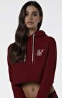 SikSilk Crop Bordo Kapşonlu Kadın Sweatshirt
