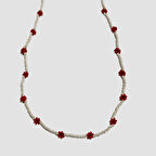 Uretti - Tuğba 6667 - El Yapımı  Papatyalı Kum Boncuk Kolye - Kırmızı