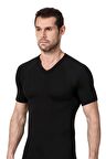 Erkek Siyah Kısa Kollu V Yaka Termal Fanila