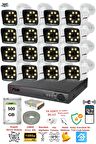 FURY 16 Kameralı 5mp Lens 1080p 2mp ColorGörüntü 8 Warm Led Gece Görüş FullHd Güvenlik Kamera 5525W 500GB