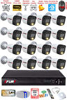 FURY 16 Kameralı 5Mp Lens 2 Mp Görüntü Gece Renkli Full Hd Ultra Led Akıllı Güvenlik Kamerası Seti 500GB