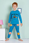 Erkek Çocuk Gezegen Desenli Uzun Kollu Pijama Takımı