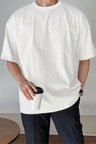 Erkek Oversize Tişört Pamuk Kumaş Bisiklet Yaka Rahat Kalıp T-shirt