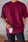 Erkek Oversize Tişört Pamuk Kumaş Bisiklet Yaka Rahat Kalıp T-shirt