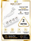 Viko 4'lü Grup Priz 2 Metre Beyaz 3x1,5 Mm Kalın Kablolu Uzatma Kablosu