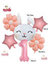  PEMBE YAŞ FOLYOLU TAVŞAN KAFALI PAPATYA FOLYOLU BALON SET DOĞUM GÜNÜ PARTİ SETİ SÜSÜ