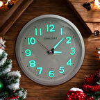 Fosforlu 3D Kabartma Rakam Mini Küçük Saat Duvar Saati Çap 22 Cm Gümüş