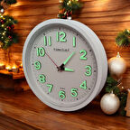 Fosforlu 3D Kabartma Rakam Mini Küçük Saat Duvar Saati Çap 22 Cm Beyaz