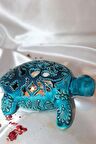 Küre Mumluk ve Konik Tütsülük Çini Seramik El İşi Turkuaz Kaplumbağa