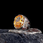 925 Ayar Parlak Safir Taşlı Melek Figürlü Gümüş Erkek Yüzük