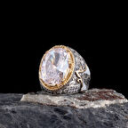 925 Ayar Parlak Safir Taşlı Melek Figürlü Gümüş Erkek Yüzük