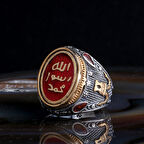 Erkek 925 Ayar Gümüş Yüzük – Muhammed Resulullah Kırmızı Yazılı Taş