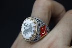 Türk Bayrak İşlemeli Mineli 925 Ayar Erkek Gümüş Yüzük