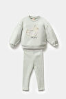 Mevsimlik Uzun Kollu %100 Pamuk Sweat Alt Üst Kız Çocuk İkili Taytlı Takım 1-4 Yaş