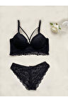  DESTEKLİ DANTELLİ BRALET SİYAH SÜTYEN TAKIM