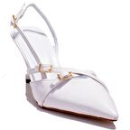 Dagoster DZA07-11792105 Beyaz Rugan Tokalı Klasik Topuklu Kadın Ayakkabı