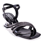 Dagoster DZA07-1284055 Siyah Rugan Şeffaf Topuklu Abiye Kadın Ayakkabı