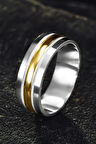 Erkek Gümüş Alyans - Altın Geçişli 925 Ayar Erkek Yüzük