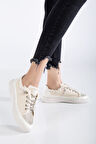 Neva Taşlı Düz Taban Kadın Bej Kot Sneakers  