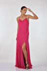 Dori Degaje Yaka Sırt Detaylı İp Askılı Fuşya Kadın Elbise 221KB4049