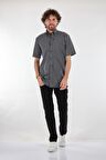 Gallini World Kareli Kısa Kollu Siyah-Gri Erkek Gömlek 1102627