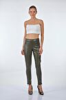 Vedi Dar Paça Yüksek Bel Lastikli Haki Kadın Tayt 22233416
