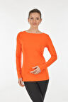 On Kayık Yaka Uzun Kollu Oranj Kadın Bluz 22271372