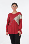 Twomail Yuvarlak Yaka Büyük Beden Uzun Kollu Kırmızı Kadın Bluz MY2150P10758