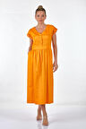 Naar V Yaka Düşük Kol Turuncu Kadın Elbise 23161118