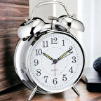 Gümüş Renk Metal Çalar Masa Saati