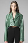 DERİCLUB WM034 Gerçek Deri Crop Blazer Kadın Ceket