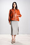 DERİCLUB Denise Kadın Oversize Gerçek Deri Ceket TURUNCU