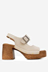 DERİCLUB Kadın Platform Topuk Takunya Sandalet Gerçek Deri ZY 8247 BEJ