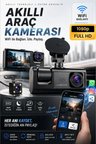 WiFi 1080p 3 Kameralı Araç İçi Kamera LCD Ekranlı Gece Görüşlü G Sensörlü Geniş Açılı