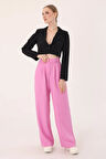 Kadın Pembe Çift Düğmeli Keten Palazzo Pantolon