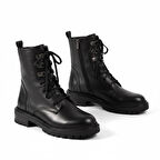 Hakiki Deri Kadin Uzun Bot  Fermuarli Dikisli Bagcikli Postal