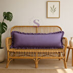 Fırfırlı Vintage Buldan Keten mor renk  Iskandinav Uzun 40x100 Kırlent Yastık (içi Dolgulu)