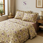 PEONY çiçekli % 100 Pamuk Fırfırlı Çift Kişilik Nevresim Takımı