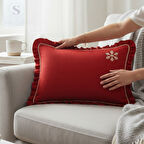  NAKIŞLI KIRMIZI BULDAN KETENİ YASTIK KILIFI (50X70) 1 Adet DOLGUSUZ