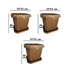 3 Adet Yüksek Kalite Plastik 72 Litre Kare Büyük Boy Bahçe Balkon Salon Çiçek Yada Ağaç Saksı 53*53*49 cm Tabaklı 