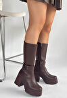 Moki Kahverengi Cilt Topuklu Çizme