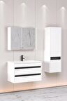 Levante 85 Cm Beyaz Lavabolu Banyo Dolabı Bgn Aynalı - Boy Dolap Dahil