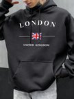 Londra Birleşik Krallık Bayrağı Baskılı Kapüşonlular Erkekler Moda Sonbahar Hoody Rahat Polar