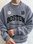 Boston Massachusetts Baskılı Erkek Tişörtü Sonbahar Gevşek Kapüşonlu Üst Hip Hop Bisiklet Yak