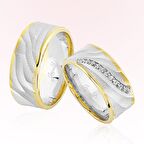 Beyaz Sarı Desenli Altın Alyans 4704