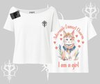 Cute Princess Kedi Tasarımlı Arka Baskılı Kayık Yaka Tshirt