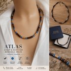 Atlas Ahşap Boncuklu Mavi Cam Detaylı Uniseks Kolye 50+5 cm Kutulu Hediyelik