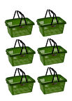 Omnipazar SY-2260 Çift Saplı Plastik Market Taşıma Sepeti Yeşil 6 Adet 