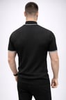 Erkek Günlük Stil Siyah Fitilli Triko Dokuma Kısa Kol Yarım Boğaz Modern Yazlık Tişört